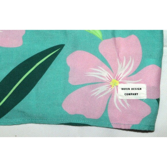 Duvin Camp Shirt Mens Medium Green Pink Floral Hawaiian Rayon Casual Button Up - Picture 4 of 7